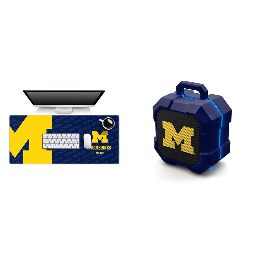 YouTheFan NCAA Michigan Wolverines Logo Series Desk Pad SOAR NCAA Shockbox LED Wireless Bluetooth Speaker Michigan Wolverines