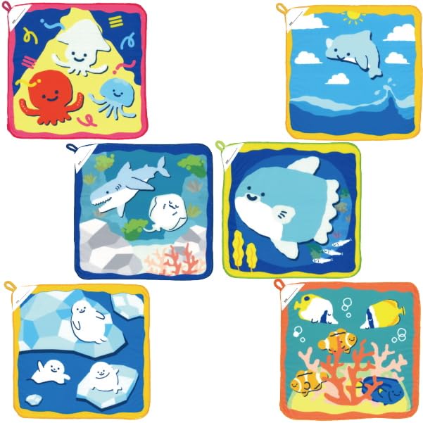 Amazon.co.jp: ループ付タオル すいぞくかんのおともだち 6柄 各1枚