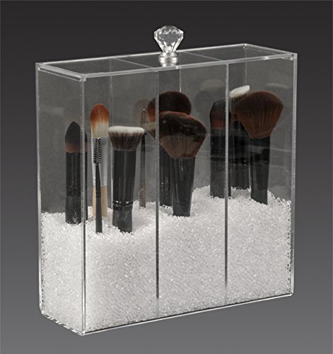 GlamoureBox Brush Holder Storage Case 3 Compartment Clear Acrylic A3