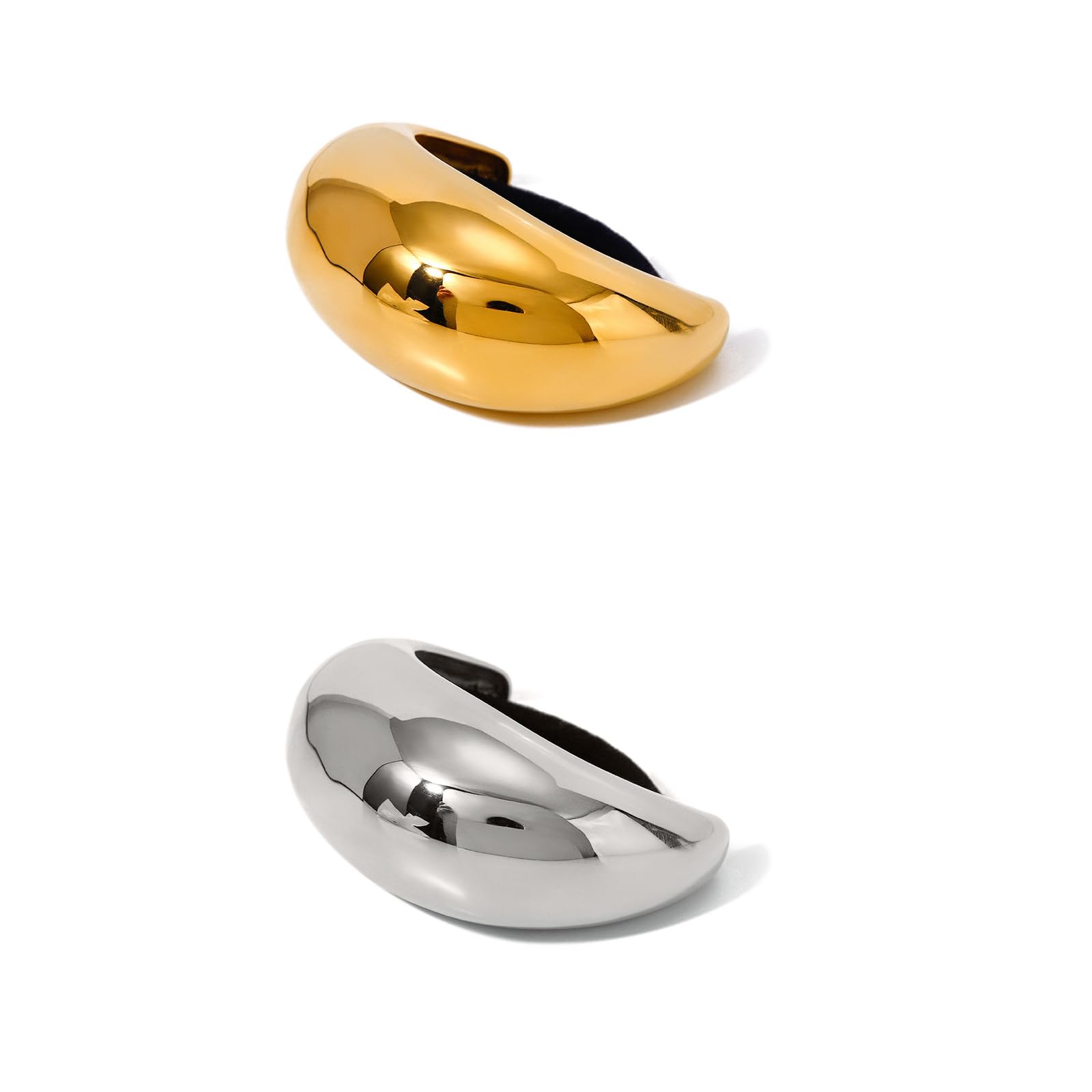 Lazos para el pelo de acero inoxidable, oro de 18 quilates, gruesos, coletas para mujer, brillantes soportes elásticos para coleta, accesorios geométricos dorados y plateados (tamaño grande dorado)