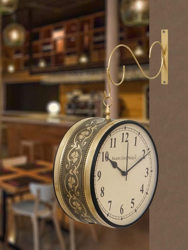 Ruby Creation Double Side Railway Style Clock with Brass Finish (6 Inches 15x15 CM's Size) Analog 2