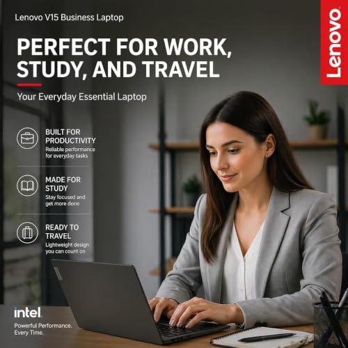 Image of Lenovo 15.6 inch Essential Laptop, 2026 Edition, 8GB DDR5 256GB SSD | Intel 4-Core CPU, Windows 11, FHD Anti-Glare Screen, Long Battery, Portable, for Small Business, Students, Daily Office