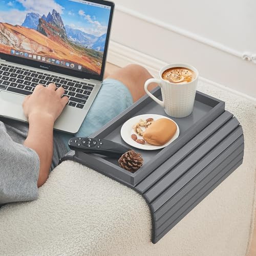 LOVYANXUE Bamboo Sofa Arm Tray, Anti-Fall Couch Arm Tray Table, Foldable Couch Armrest Table, Portable Sofa Armrest Cup Holder for Drinks, Cups, Phone, Snacks, Remote - Image 3