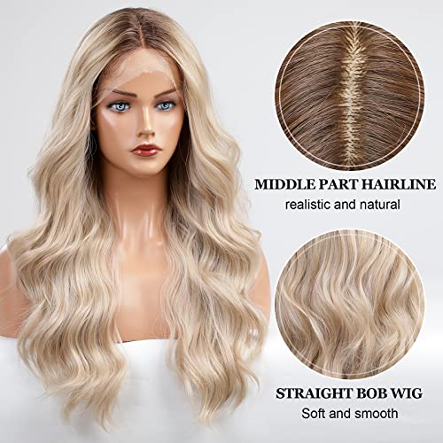Blonde Unicorn Ombre Blonde Lace Front Wig Long Wavy Synthetic Wig Middle Part Hair Wig For Women (Ombre Blonde Wig #TOP3