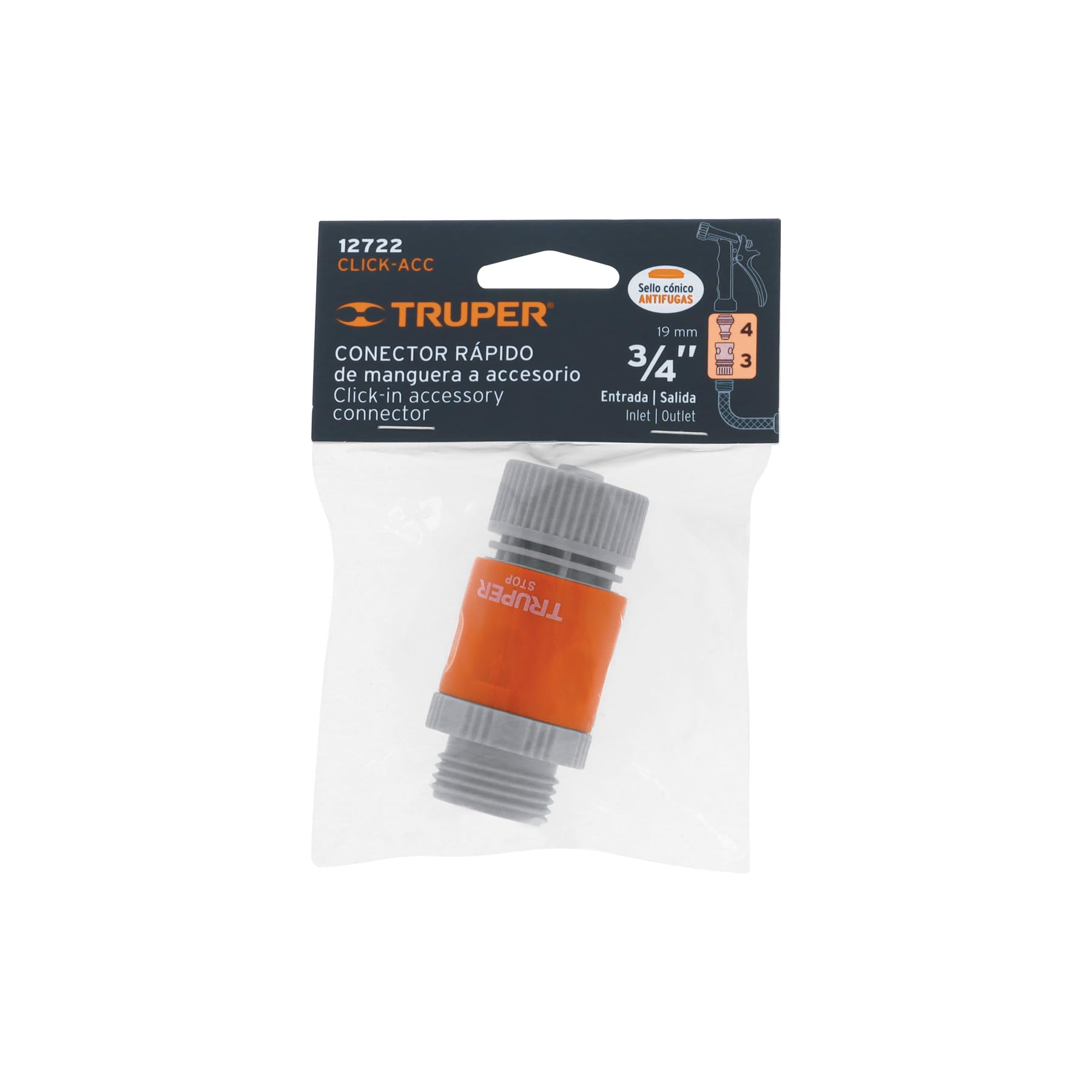 Truper 12722 / Click-Acc - Garden Hose Quick-Click Accessory Connector
