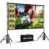 wootfairy Projector Screen with Stand, 120 Inch Portable and Foldable Indoor Outdoor 16:9 4K HD Back Front Wrinkle-Free Film Screen with Carry Bag for Home Theater Backyard Cinema