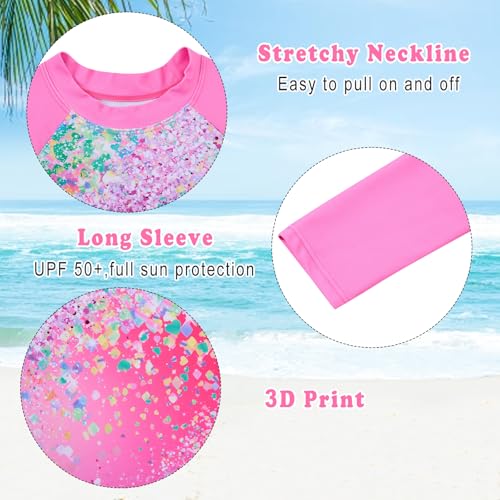 Image of Vogseek Girls Rash Guard Two Pieces Swimsuit Long Sleeve Bathing Suit for 3-10 Years