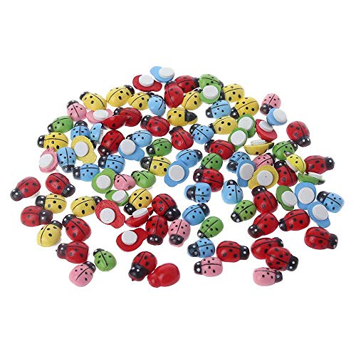 VOANZO Lot de 100 décorations miniatures en résine Coccinella Septempunctata - Bricolage - Décoration de jardin (couleurs mélangées)