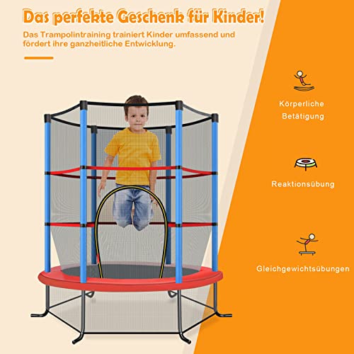 COSTWAY Ø140cm Gartentrampolin mit Sicherheitsnetz, Trampolin bis 45KG belastbar, Indoor-/Outdoortrampolin für Kinder ab… – Bild 4
