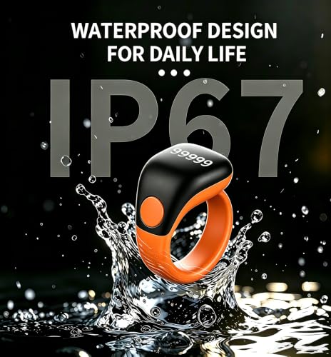 Image of Smart Tasbih Zikr Ring,Adjustable(18 /20 /22mm) Muslim Digital Azan Alarm Clock Counter,APP Support Digital Counter Prayer Reminder Rings, Waterproof 5 Digit Finger Counter for Muslims(Orange)