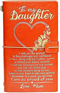 To My Daughter Christmas Birthday Gifts from Mum, Refillable Leather Journal Travelers Notebook 140 Pages 20 x 12 CM 18th Birthday Gifts for Girls, Gold Embossed Personalised Graduation Gift