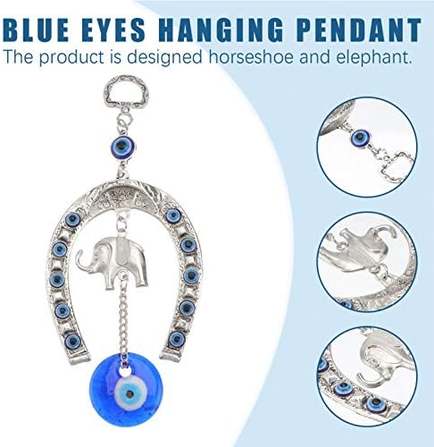 Garneck Blue Evil Eye Ornament Elephant Lucky Car Charms Turkish Horseshoe Hanging Good Luck Blessing Gift for Home Car