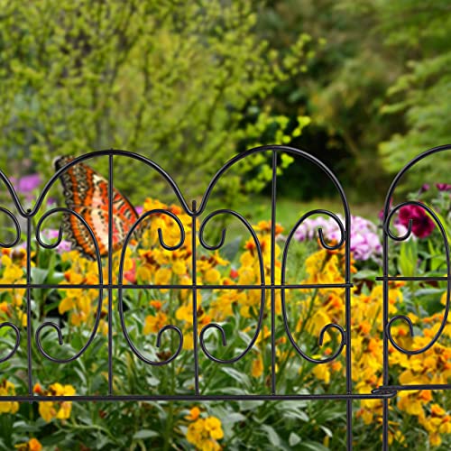 Relaxdays Beeteinfassung zum Stecken, 4 Zaunelemente, HxB: 28,5 x 39 cm, Metall, Beetzaun für Garten, Vintage, schwarz