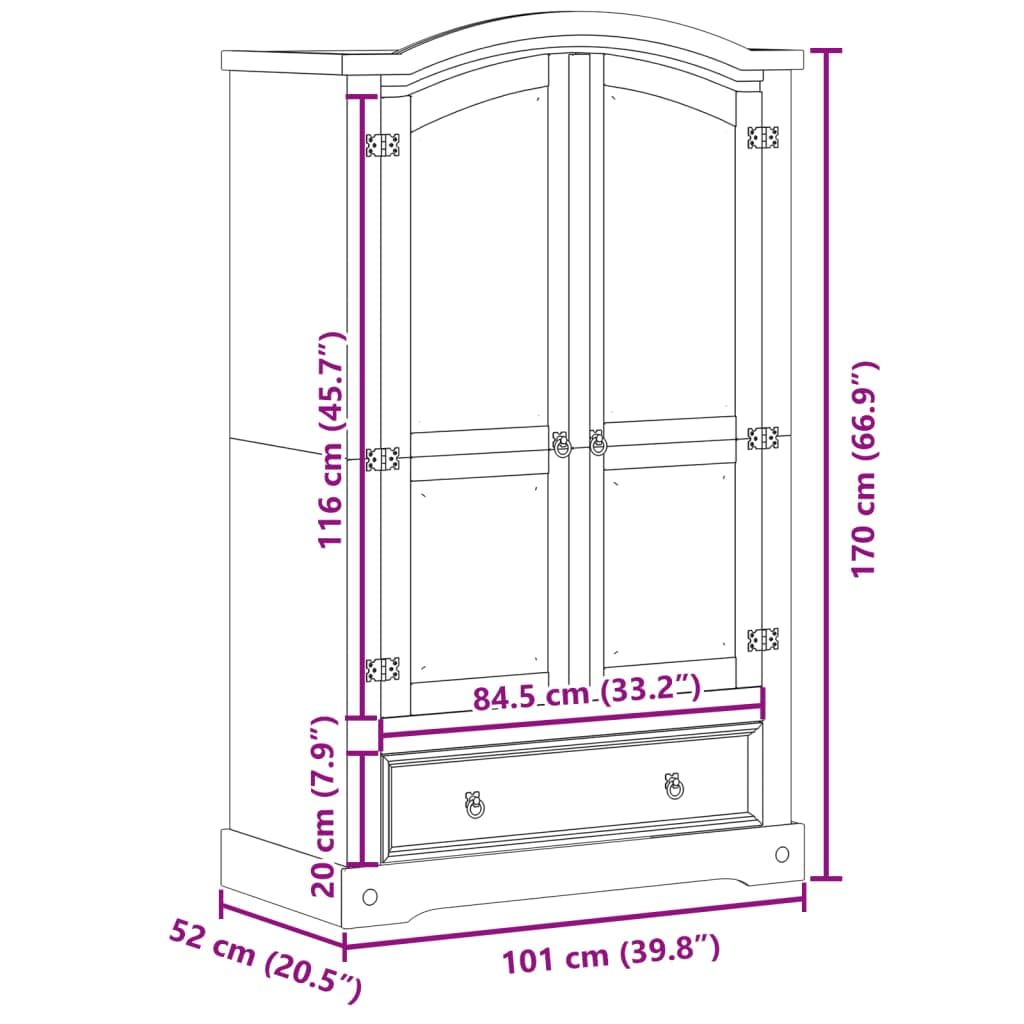 vidaXL Armoire « Corona » 101 x 52 x 170 cm Bois Massif Pin