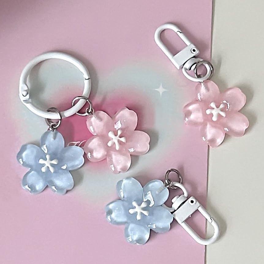 3pcs Flower Keychain,Cute Keychains for Women,Flower Key Chain Charms,Aesthetic Keychain Accessories,Floral Keychain Womens Keychain for Purse Bag Backpack Handbags Pendant Decor (Pink and Blue) - Image 2
