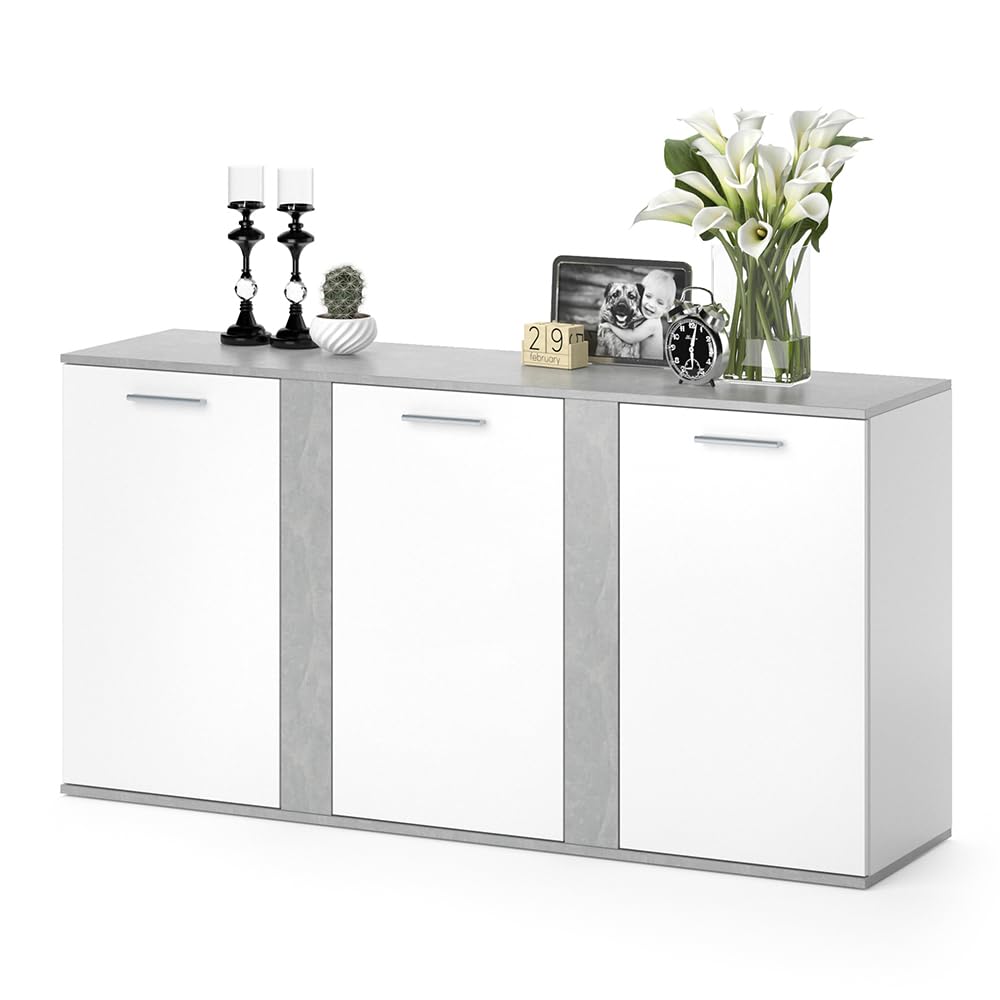 Vicco Credenza Novelli, Calcestruzzo, 40 x 80 cm con ante, adatto per riporre abiti e oggetti per la casa
