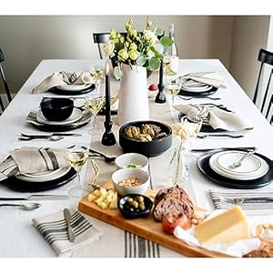 Solino Home Farmhouse Linen Placemats 14 x 19 Inch - 100% Pure Linen Stripe Black and Natural Cloth Placemats Set of 4 - Washable Fabric Table Mats Solino Home Farmhouse Linen Placemats 14 x 19 Inch 100 Pure Linen Stripe Black and Natural Cloth Placemats Set of 4 Washable Fabric Table Mats
