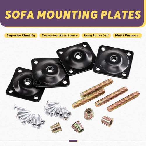 Swpeet 8 Sets Black 12 Degree + Flat Angled Leg Mounting Plates with Hanger Bolts Screws - Image 4