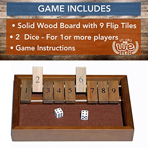 We Games Classic Dice Board Game – 9 Number Flip Tiles With Dark Stained Wooden Box - 11 Inches #TOP1