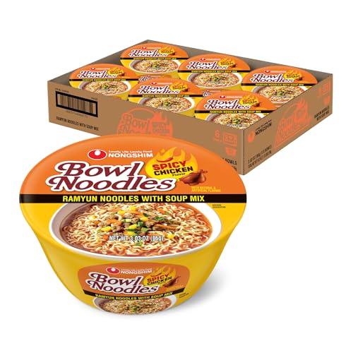 Image of Nongshim Spicy Chicken Noodle Soup Bowl Soup Mix, 6 Pack, Korean-Style Ramen Noodle Instant Soup, Microwaveable