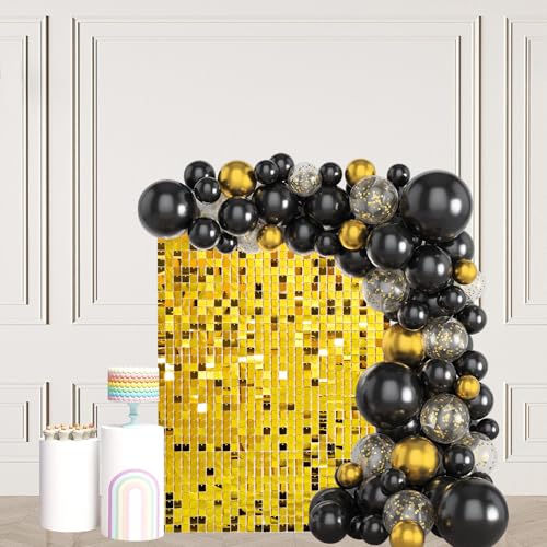 Image of Gold Shimmer Wall Backdrop 12 Panels Cover 4 x 3 Ft, Photo Backdrops for Wedding,Anniversary,Birthday,Party Decoration