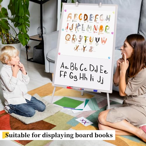 maxtek Pizarra Blanca Magnética 90 X 60 cm, Pizarra Caballete con Soporte, Altura Ajustable Marco de Aluminio, Pizarra de Borrado en Seco, Papel para Rotafolio MóVil con Gancho, Quadro Branco Apagavel