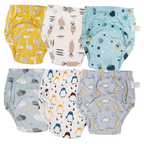 Abaodam 1 Juego Pantalones De Entrenamiento Para Bebés Reutilizables Algodón Suave Transpirable Con Banda Elástica Para Control De Orina Y Entrenamiento De Potty 6 Piezas