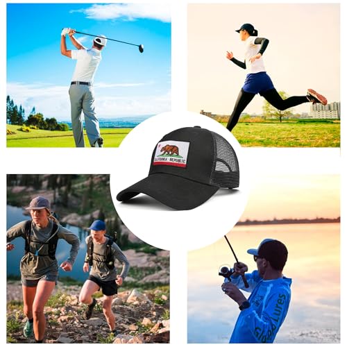 Image of Adjustable State Flag Trucker Hat Mesh Baseball Cap with Embroidered Patch for Men Women