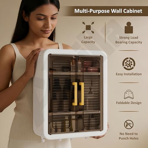 Image of Wall Mounted Storage Cabinet for Bathroom Essentials, Skincare & Makeup | Bathroom Cabinet with 2 Doors | Bathroom Shelf & Organizer Cabinet for Home (White)