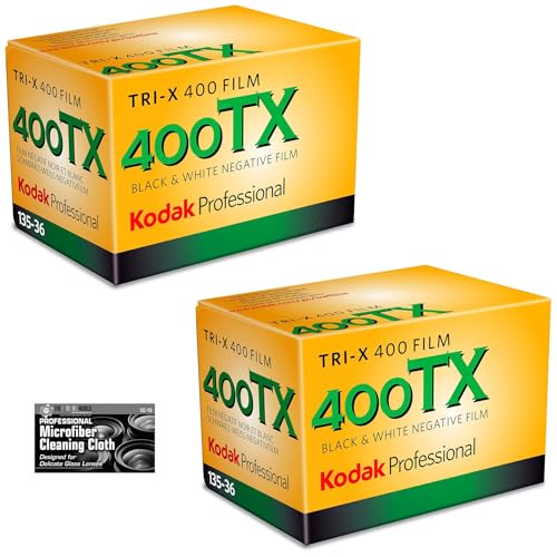 Kodak Professional Tri-X 400 Black and White Negative Film (35mm Roll Film 36 Exposures) - 2-Pack with Microfiber Cleaning Cloth
