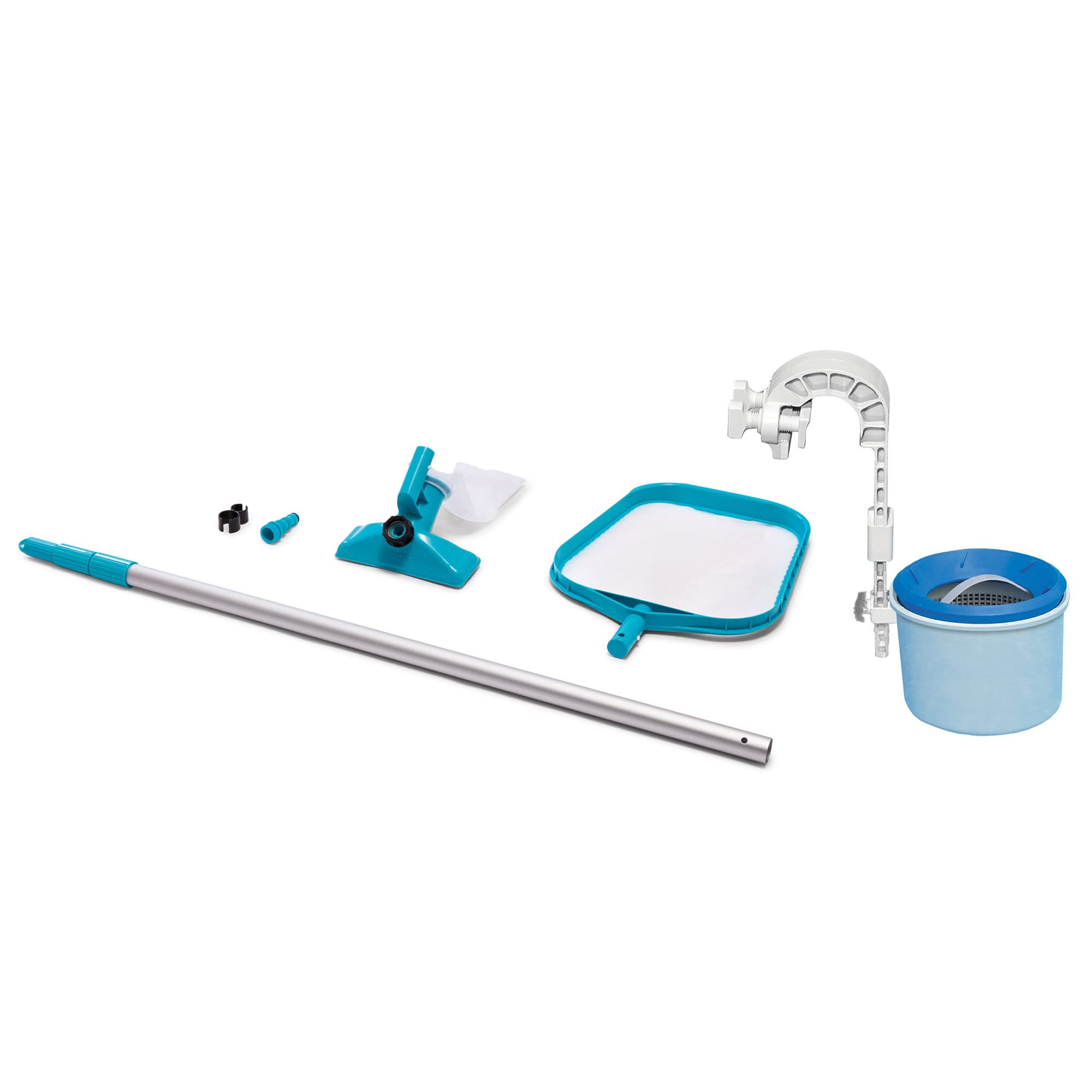 Intex Maintenance Pool Kit Vacuum Skimmer and 94 Inch Telescoping Pole with Deluxe 800 GPH Wall Mounted Swimming Pool Surface Automatic Skimmer