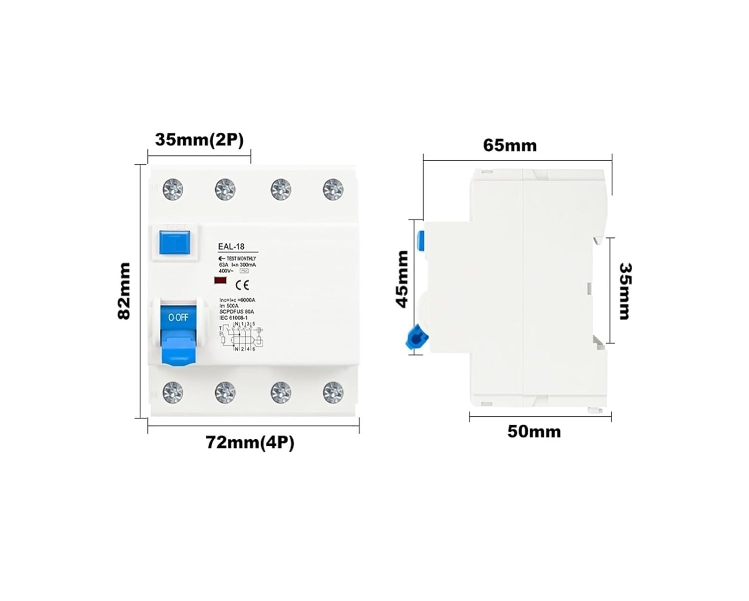 AC Type Electromagnetic Residual Current Circuit Breaker Differential Breaker Safety Switch AC 2P 4P 6A RCD 30mA 100mA(30mA,4P 25A)