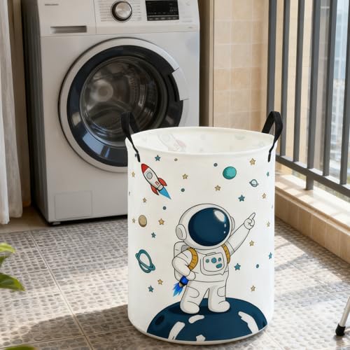 Image of ESSME Kids Laundry Basket,Space Hamper Collapsible Canvas Waterproof Storage Bin foBoys, Cute Hamper,Gift Baskets(Astronaut)