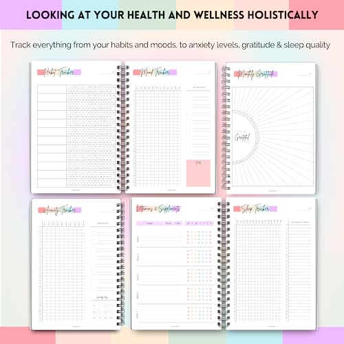Wellness Journal & Self Care Planner - 90 Day Health, Fitness, Gratitude, Mindfullness, Wellbeing, Diet & Food Tracker - A5 Pastel Rainbow