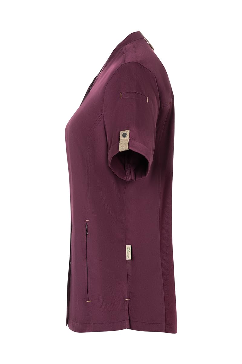 Karlowsky Damen Kochjacke Green-Generation Kurzarm Druckknöpfe Modern Fit Polyester/Baumwollmix Oeko-TEX® nachhaltig Aubergine - Größe 42