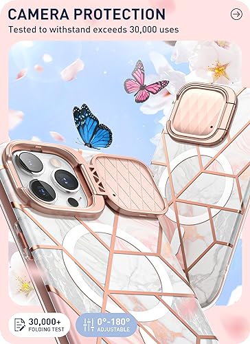 Image of i-Blason CosMag for iPhone Pro Max Case with Camera Cover, [Compatible with MagSafe] Slim Stylish Full-Body Protective Case with Built-in Screen Protector & Kickstand (Marble)