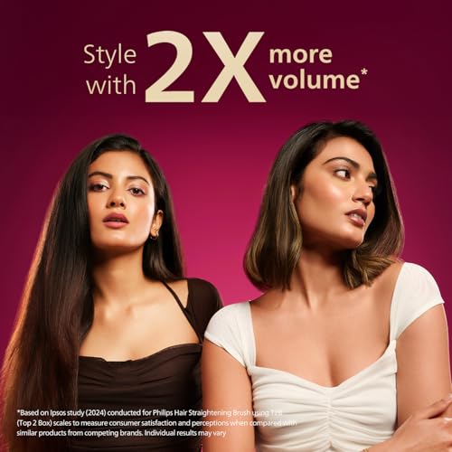 Philips Hair Straightener Brush - 5X Better Frizz Free Hair In 5min I Style with 2X More Volume | Shiny and Smooth Hair I No Scalp Burns | ThermoProtect Technology I Keratin Bristles I 2 Temperature settings | BHH880/10 (Image - 4)