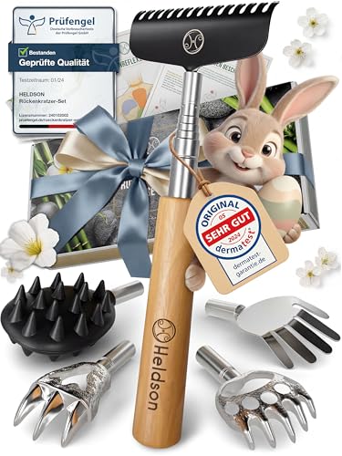 HELDSON® Rückenkratzer Holz [Inklusive 5 Kratzaufsätze...