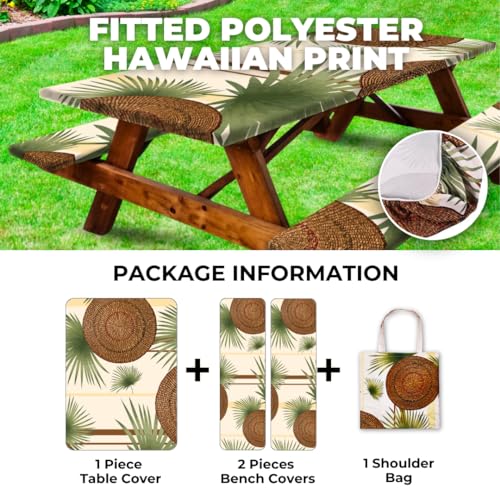 RNOONY 6ft Polyester Picnic Table Cover with Bench Covers and Carrying Bag, Elastic All Around,Windproof and Waterproof Picnic Table Covers with Elastic for Camping RV Gear 72x30 Inches 4Pcs - Thumbnail 3