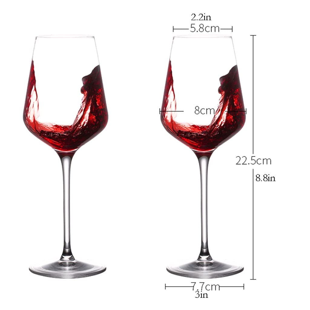 Copas de Vino Tinto de 400 ml, Cristal Transparente, Borde Cortado con láser para degustación de vinos, cristalería Elegante para Fiestas (Juego de 2)