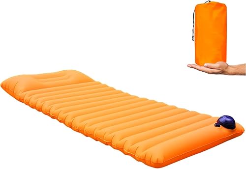Caylingdee Almohadilla de dormir individual para acampar con prensa de pies inflable colchoneta de dormir con almohada impermeable cómodos colchones