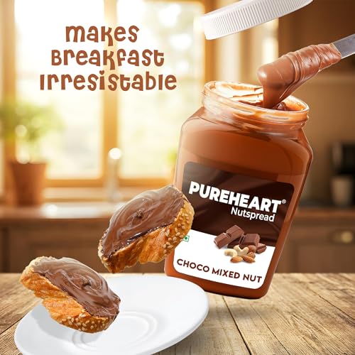 Image of PUREHEART Choco Mixed Nut Spread 350g with Free Stationery Kit | Creamy Chocolate Nut Spread | Healthy Breakfast Spread for Kids | Protein Rich Energy Spread for Bread Sandwich & Tiffin