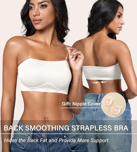 Image of DEANGELMON Strapless Bras for Women Non-Slip Silicone Bandeau Seamless Tube Top Bralette Comfy Non Padded Stretchy Stylish