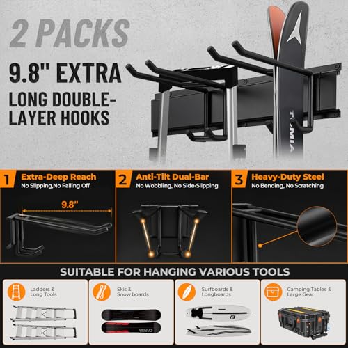 Image of 66 inch Heavy Duty Garage Tool Organizer Wall Mount, Steel Garage Storage Rack Holds up to 900 lbs with Adjustable Hooks, Wall Mounted Tool Organizer for Garage, Shed & Yard, 4 Panels, 10 Hooks & 2 Straps
