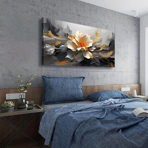 Fleurs imprimées sur toile lotus dorés tableau abstrait moderne 30x65