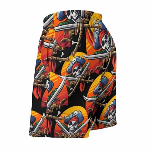Pirate Skull Island Sunset Men's Swim Trunks Board Shorts Beachshorts Swimsuits with Pockets Mesh Liner4