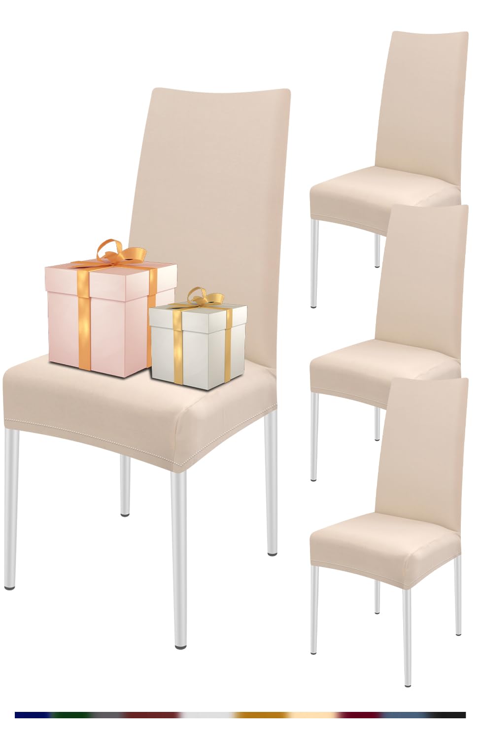 FIGOOO Coprisedie Elasticizzati con Schienale 4 Pezzi Coprisedia per Sala da Pranzo Spandex Fodera per Sedia da Cucina Universale Lavabile Decorazioni per la Casa Cucina(Beige,4pcs)