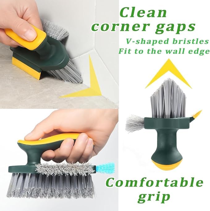 Image of Grout Cleaner Brush 4 in 1 with Squeegee,Bathroom Floor Cleaning Brushes,V-Shape Gap Cleaning Brush Multifunctional scrubbing Floor Brush for Corner, Kitchen (Multicolor 2)