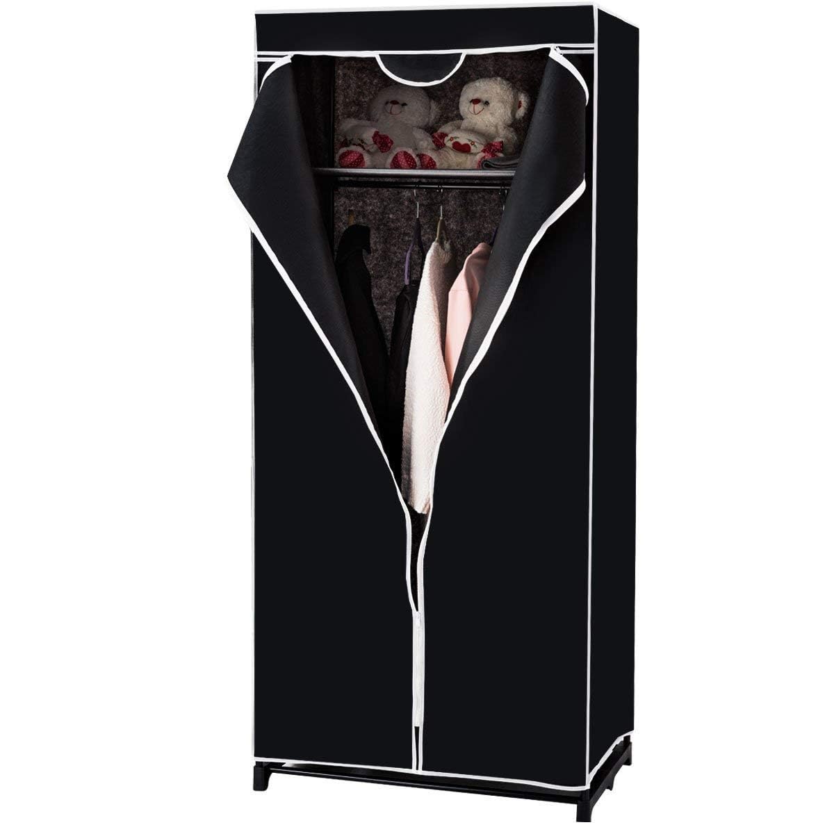 COSTWAY Armario de Tela Plegable 75x50x170cm Guardarropa Closet con Barra para Colgar Ropa Organizador Negro
