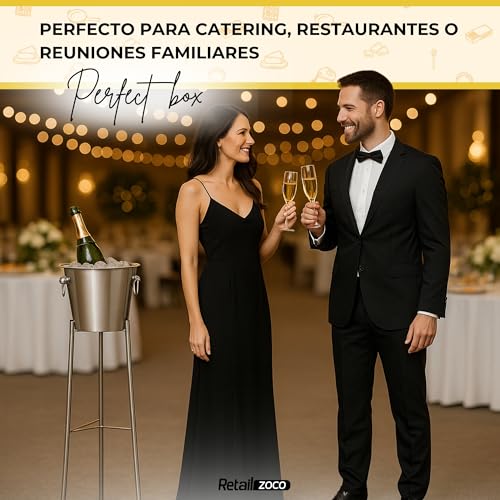 Miniatura 4 de Chefzoco Champanera Con Asass, Cubitera Acero Inoxidable, Cubo De Champán, Enfriador De Botellas, Diámetro 22 Cm, Altura 21 Cm, Acero Inoxidable, Apto Para Enfriar Refrescos, Champán, Vino, Cerveza
